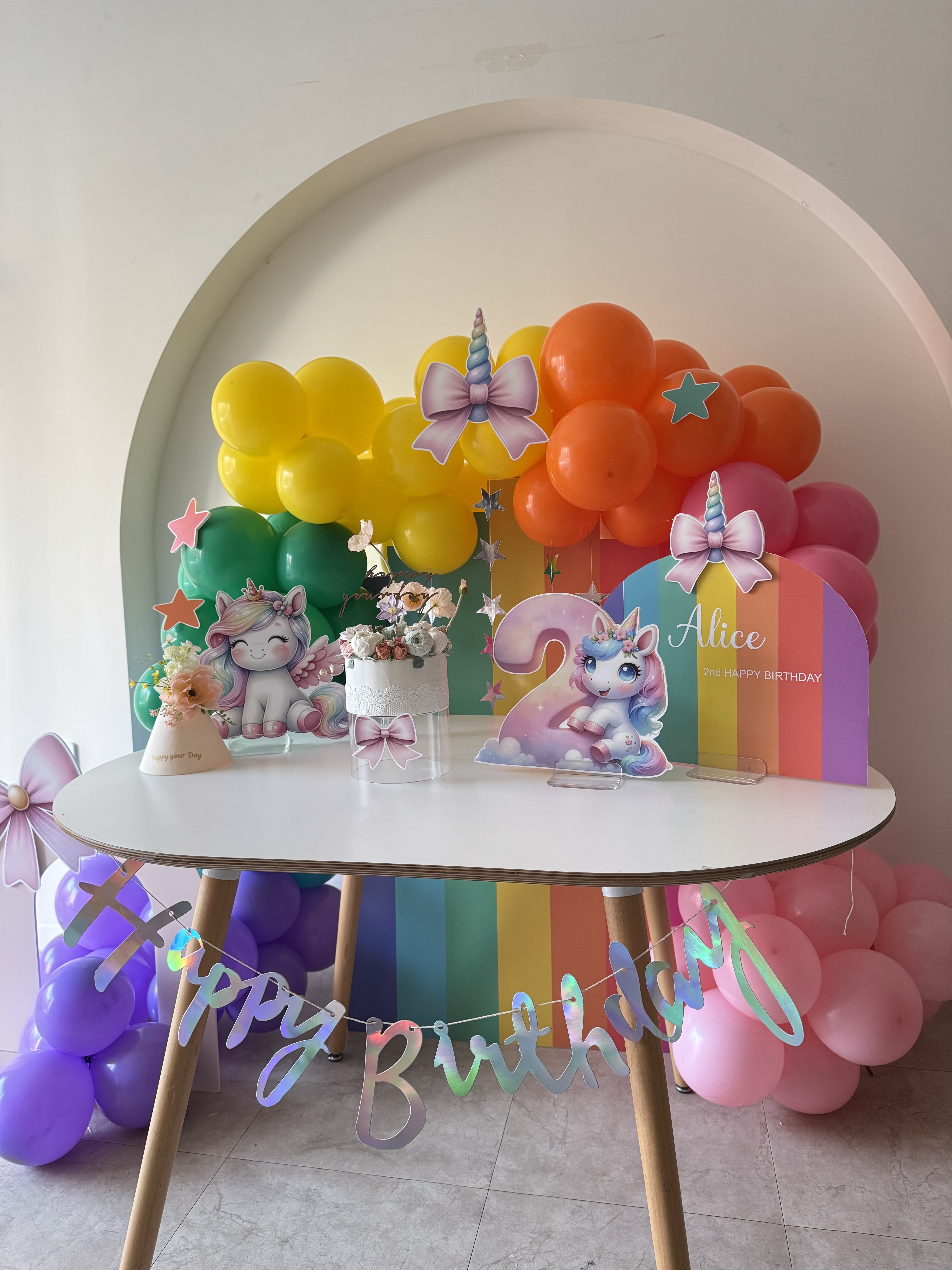 유니콘 테마 두돌 생일 파티 장식